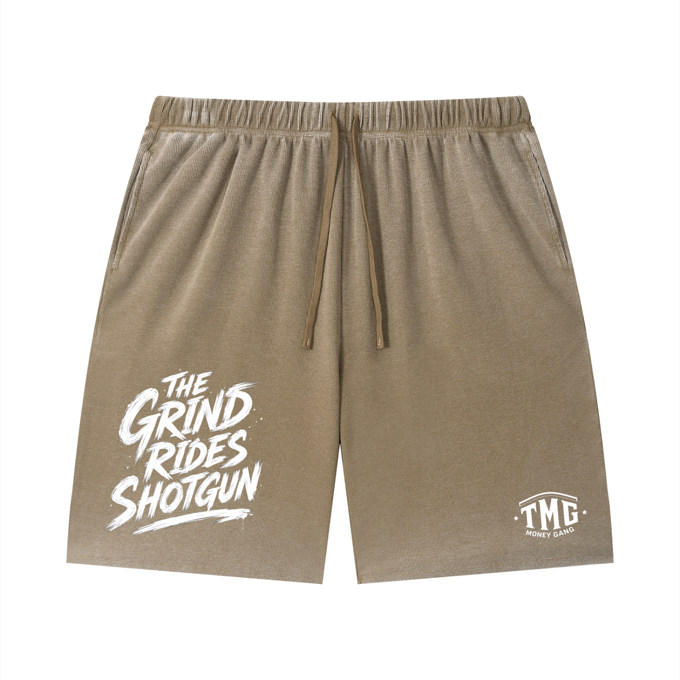 Unisex Vintage Wash Sunfade Waffle Raw Hem Shorts