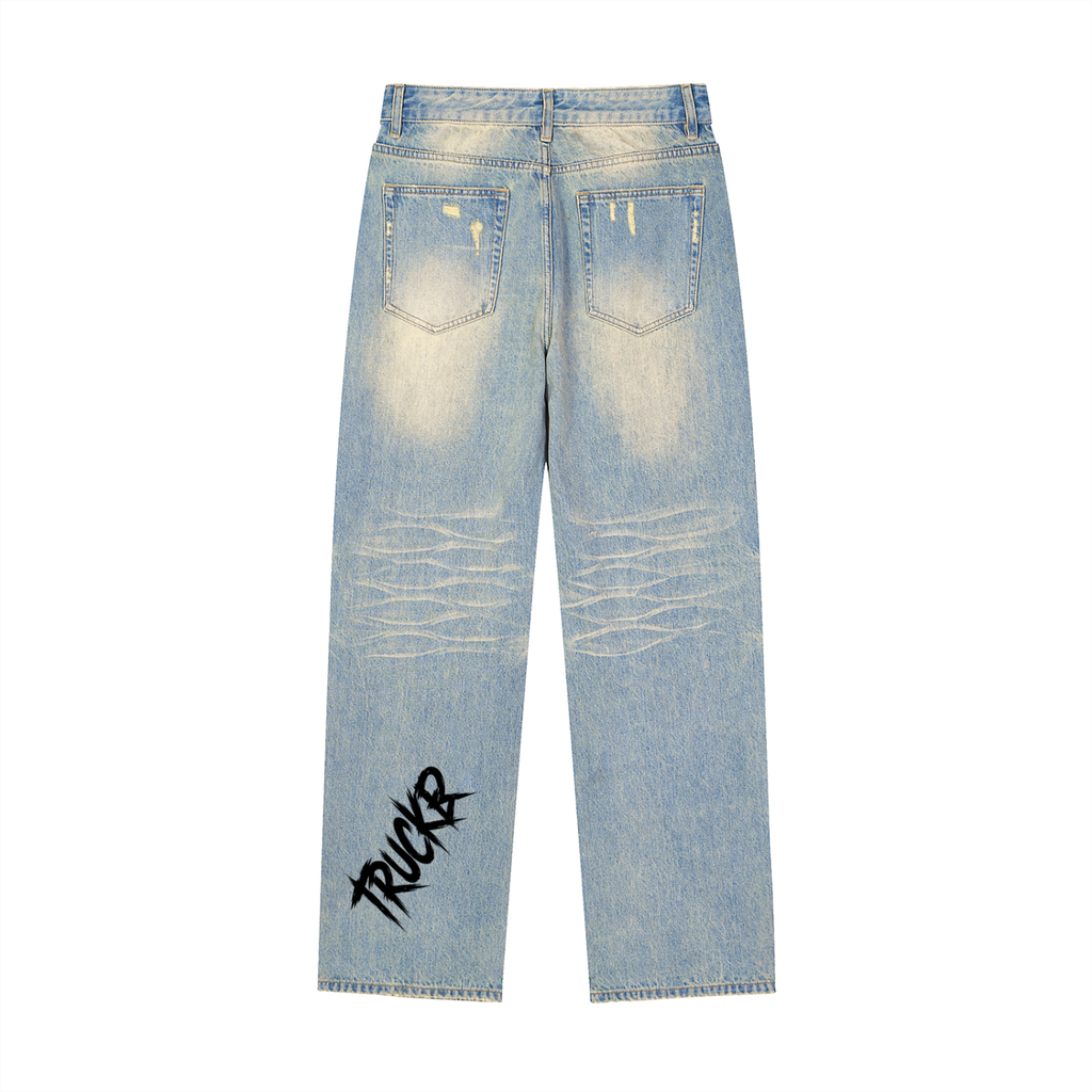 Sun Fade Raw Hem Denim Jeans