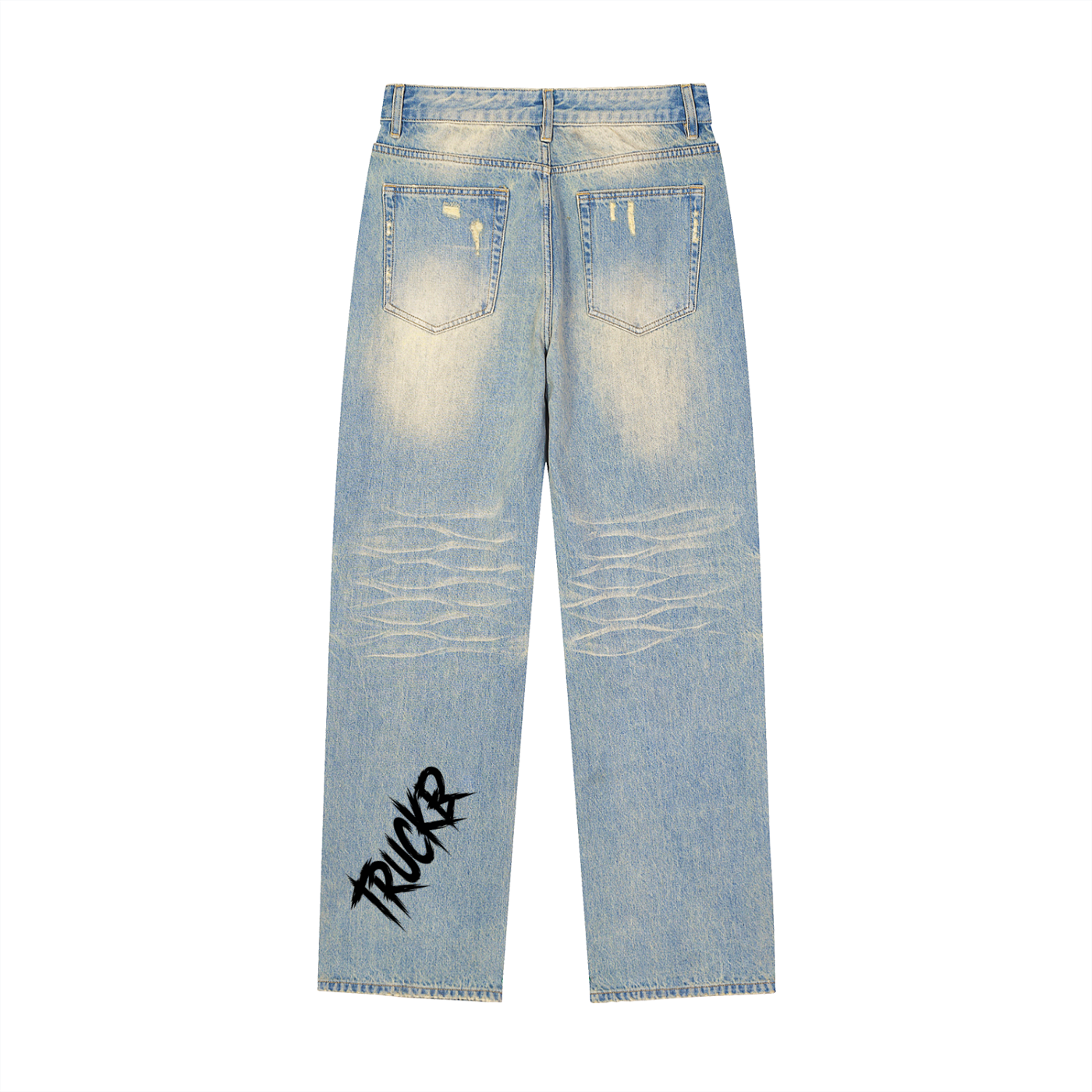 Sun Fade Raw Hem Denim Jeans