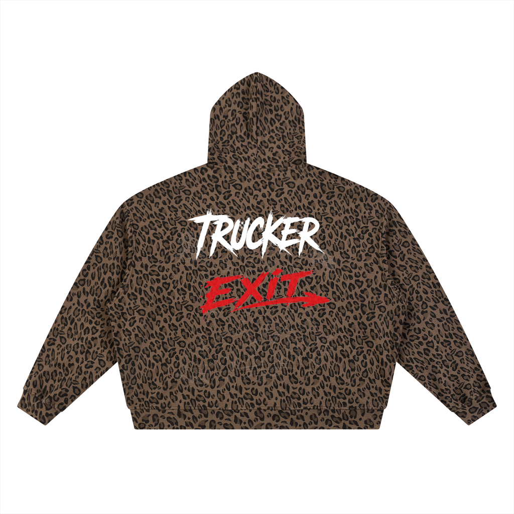 Unisex Leopard Print Waffle Full Zip Hoodie