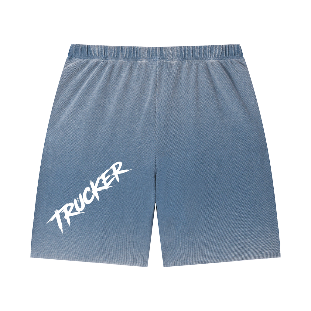 Unisex Vintage Wash Sunfade Waffle Raw Hem Shorts