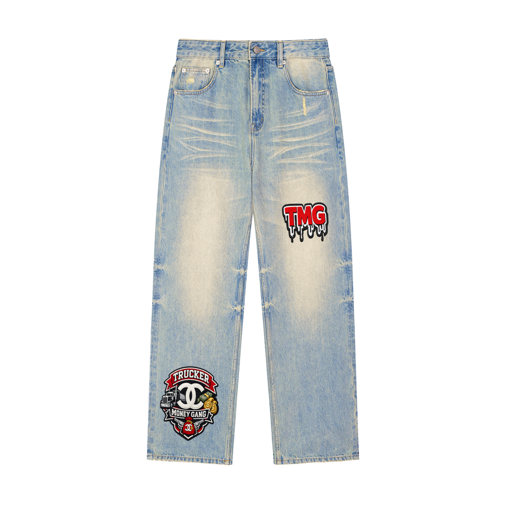 Sun Fade Raw Hem Denim Jeans