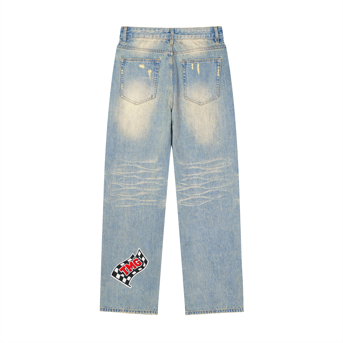 Sun Fade Raw Hem Denim Jeans