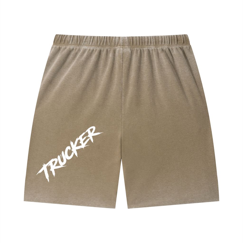 Unisex Vintage Wash Sunfade Waffle Raw Hem Shorts