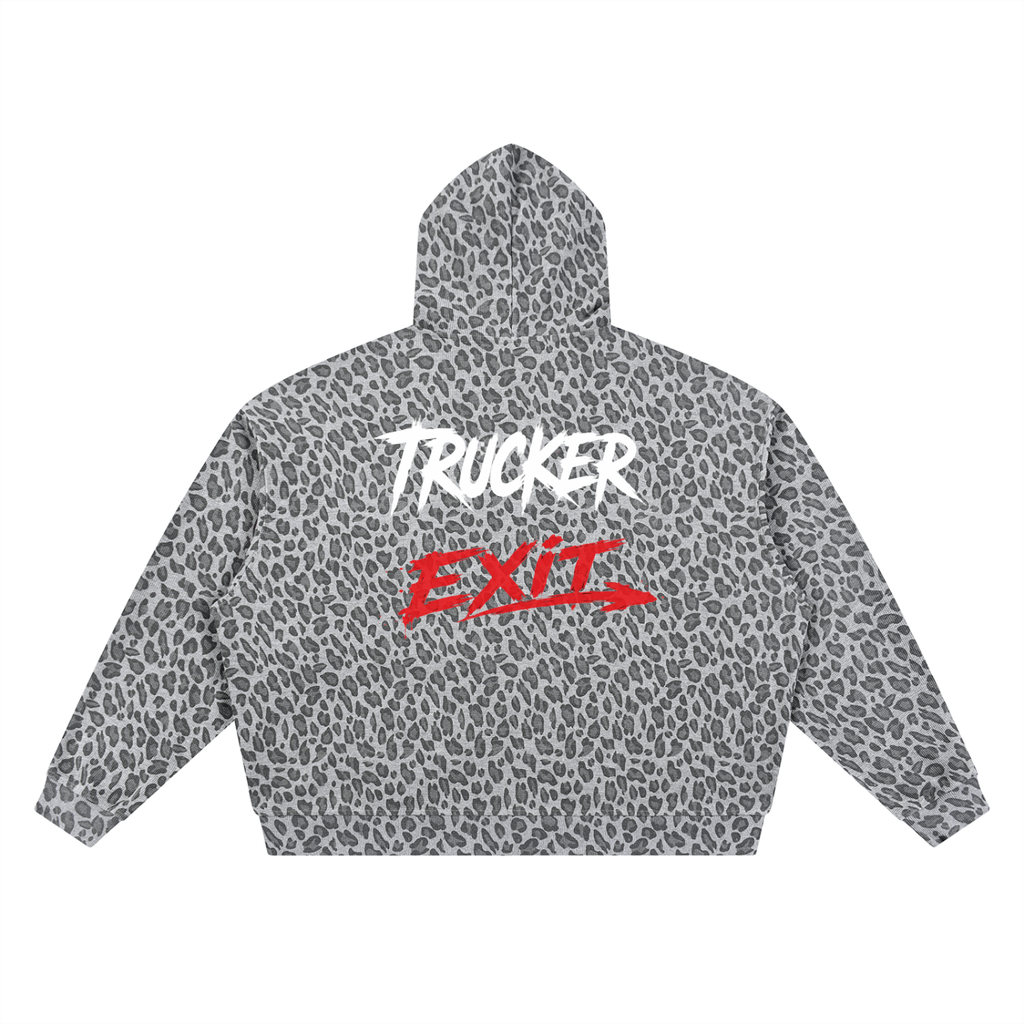 Unisex Leopard Print Waffle Full Zip Hoodie