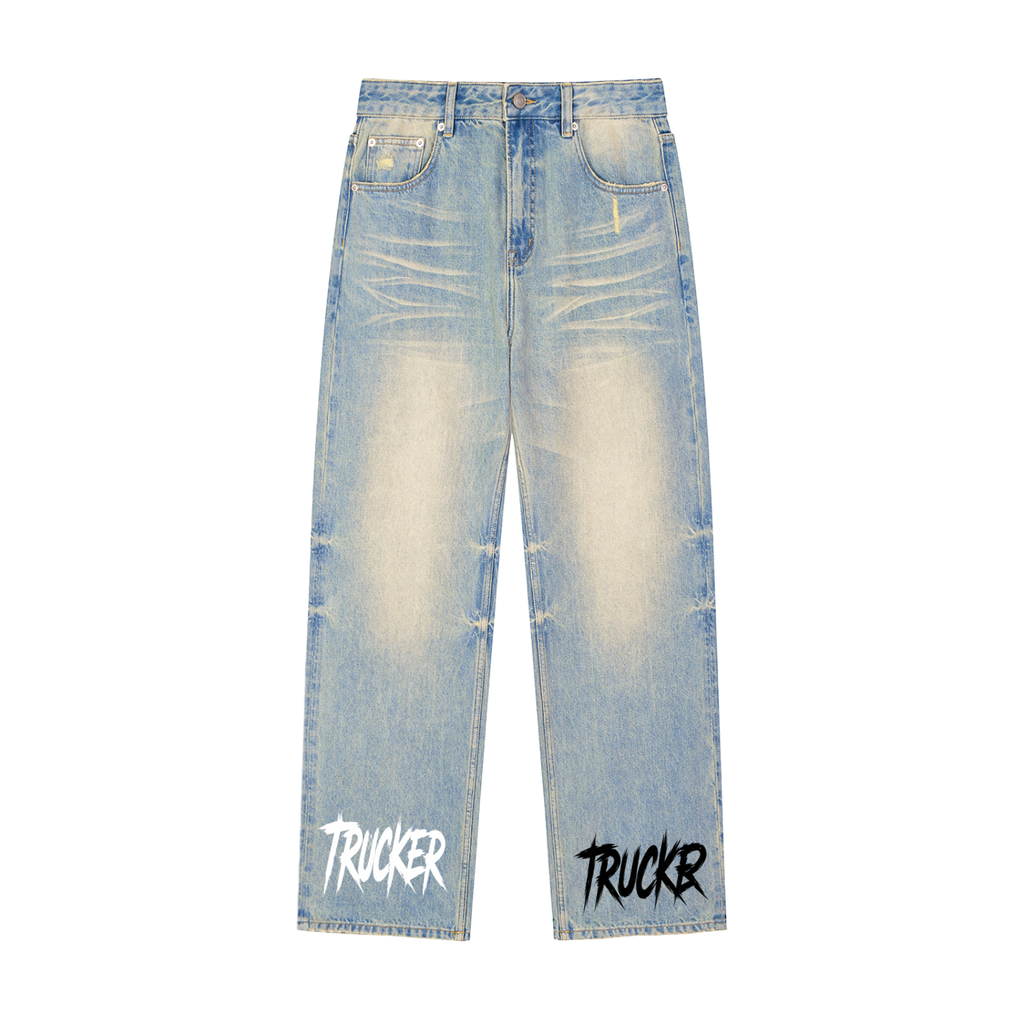 Sun Fade Raw Hem Denim Jeans