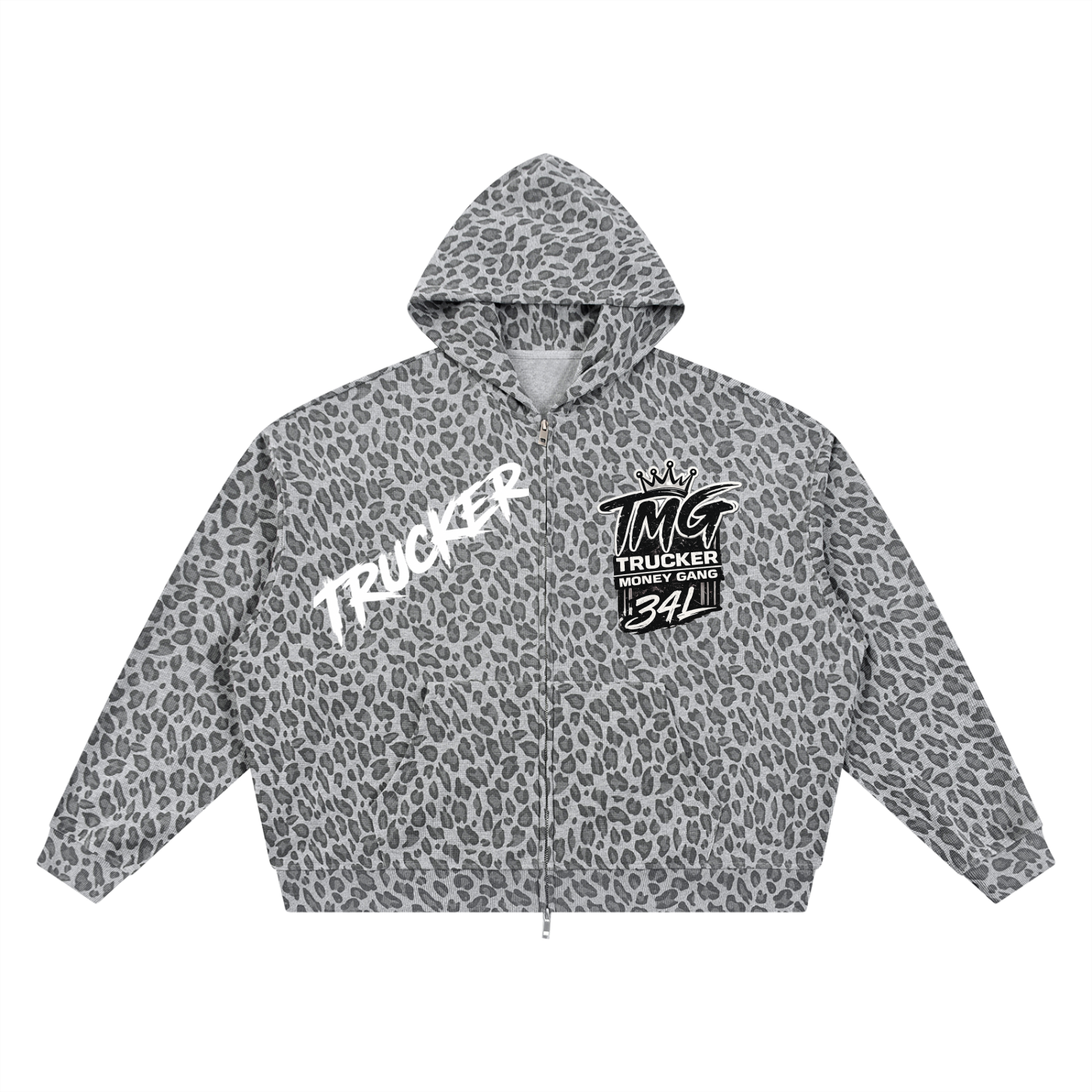 Unisex Leopard Print Waffle Full Zip Hoodie