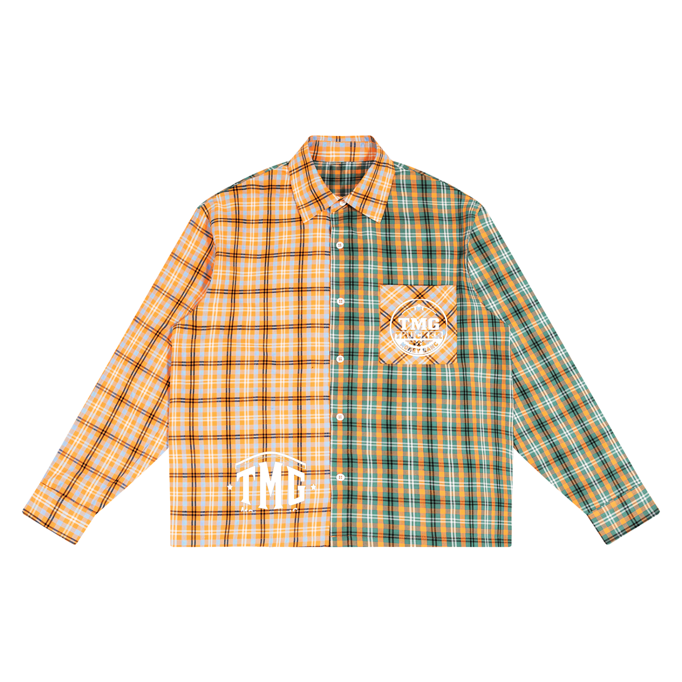 Unisex Oversized Plaid Color Block Shirt
