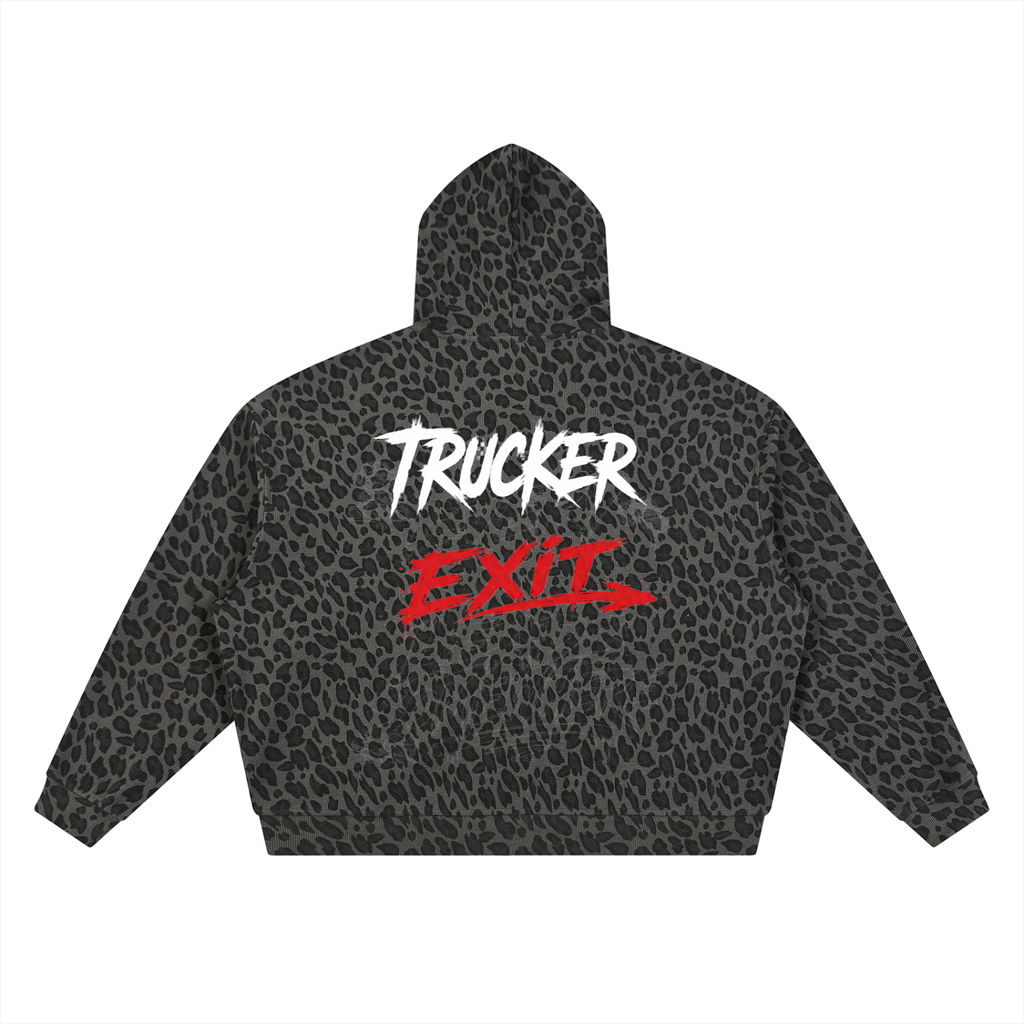 Unisex Leopard Print Waffle Full Zip Hoodie