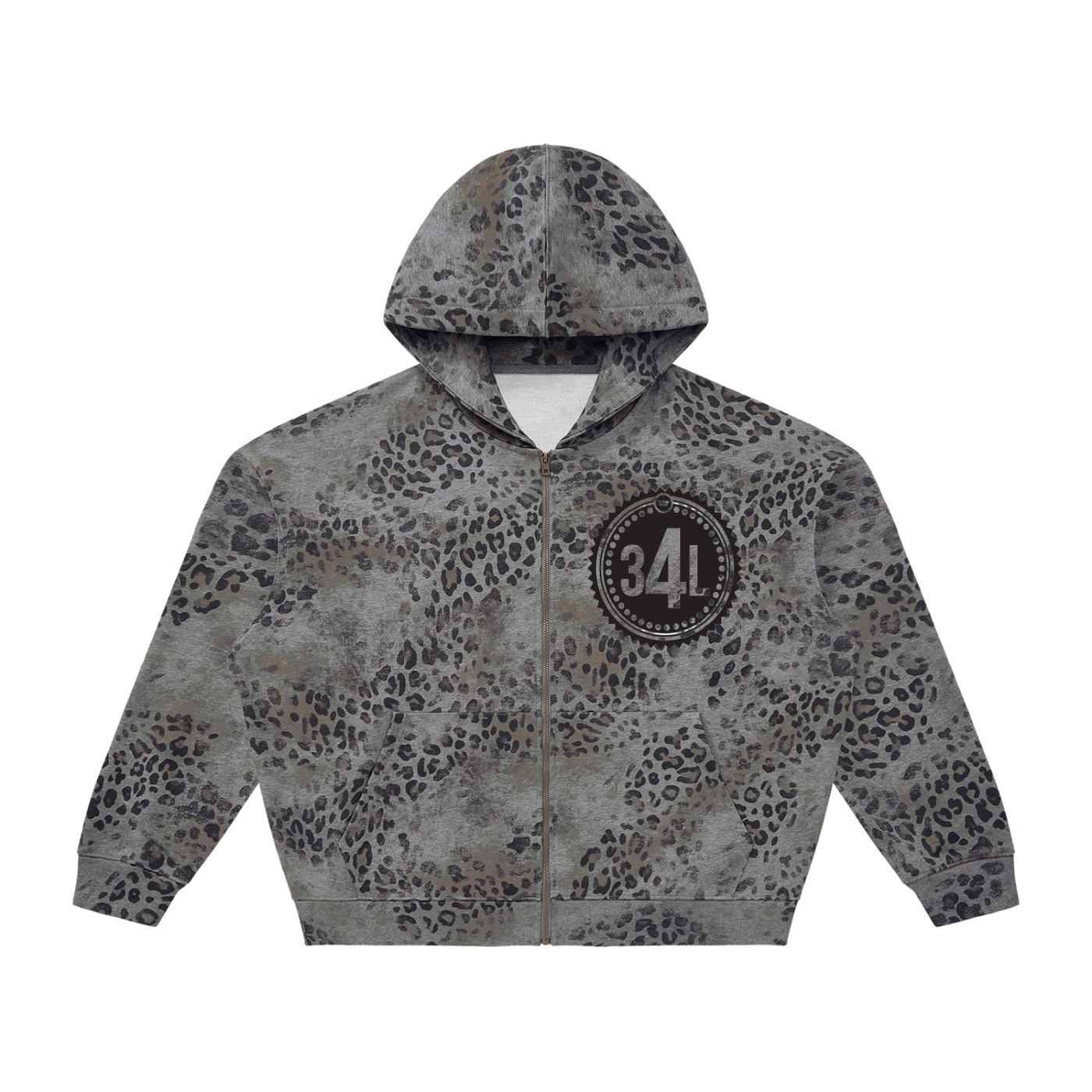 Unisex Vintage Wash Leopard Full Zip Hoodie