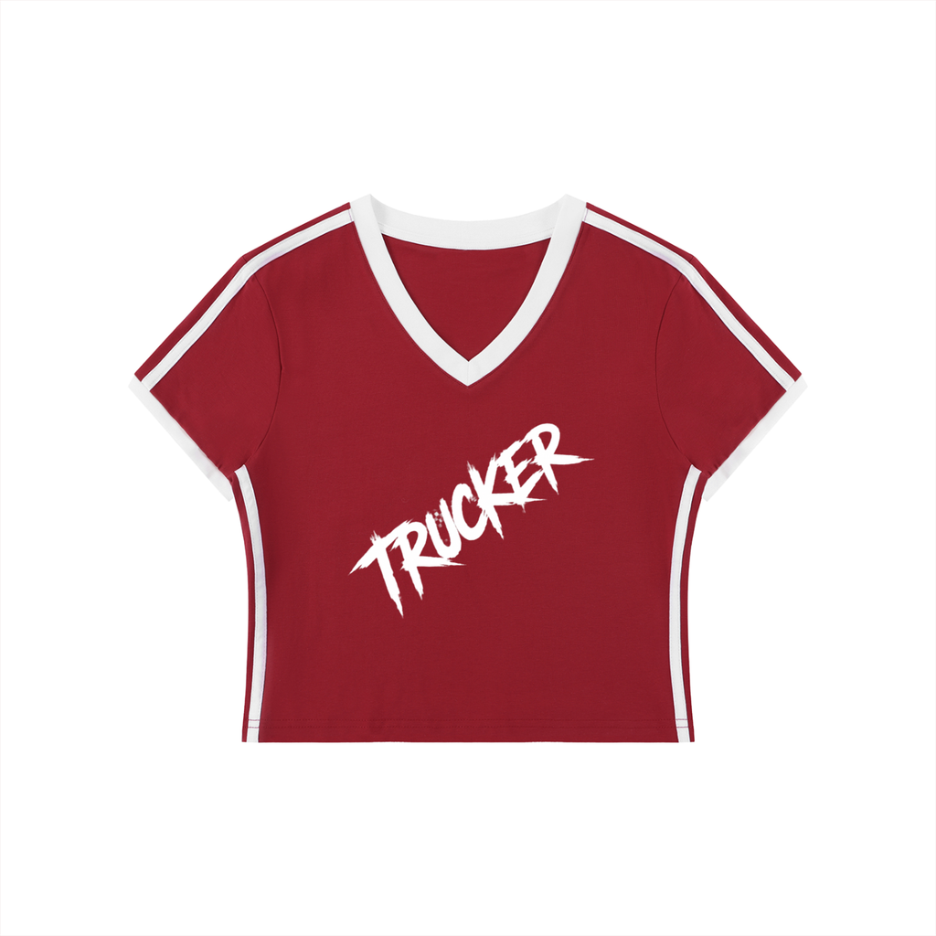 Women's Retro Binding V-Neck Crop T-Shirt