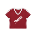 Women's Retro Binding V-Neck Crop T-Shirt