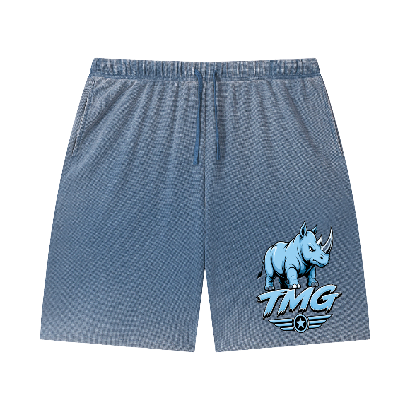Unisex Vintage Wash Sunfade Waffle Raw Hem Shorts